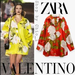 ZARA LONG PRINTED SHIRT Satin effect with V-neck color red Bloggers Favorite